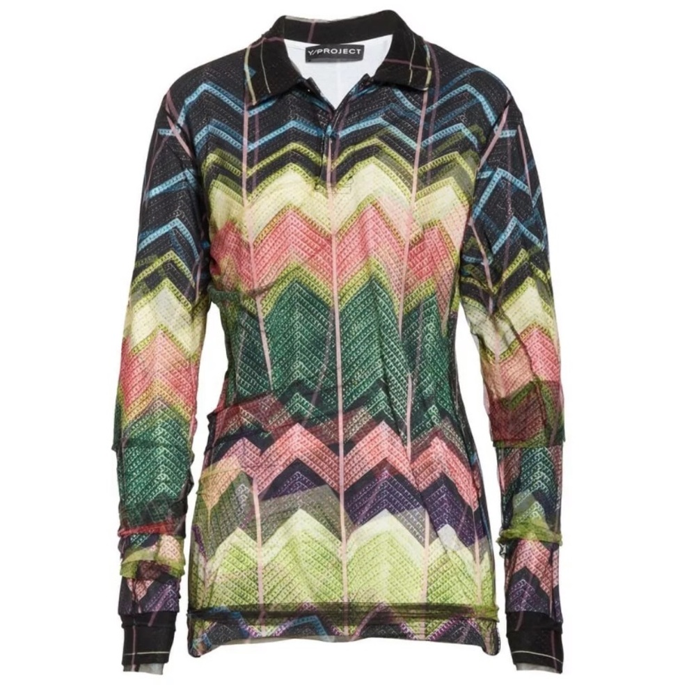 New Y/PROJECT Zigzag Print Piqué & Organza Polo Size Small